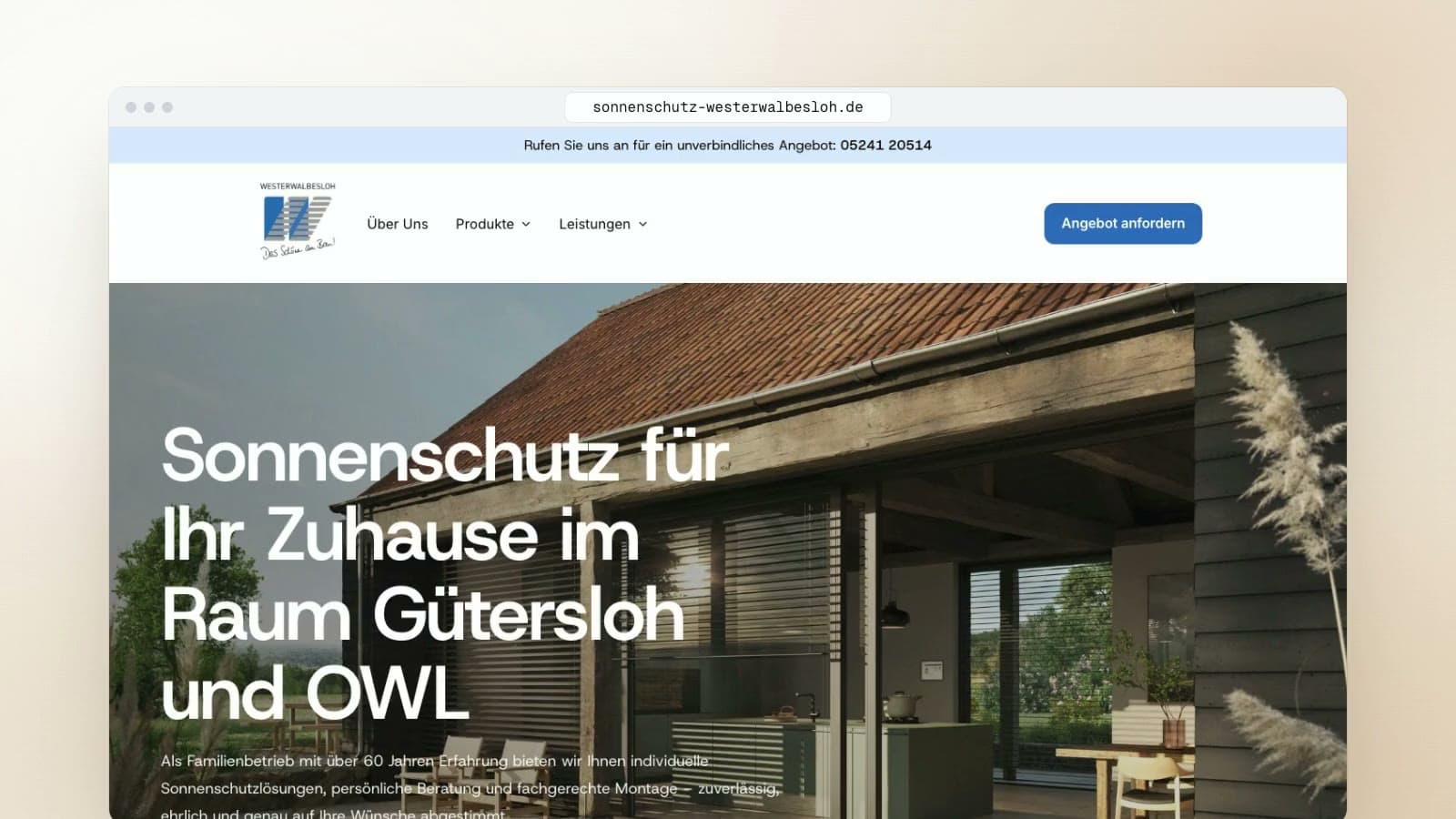Startseite von Sonnenschutz Westerwalbesloh